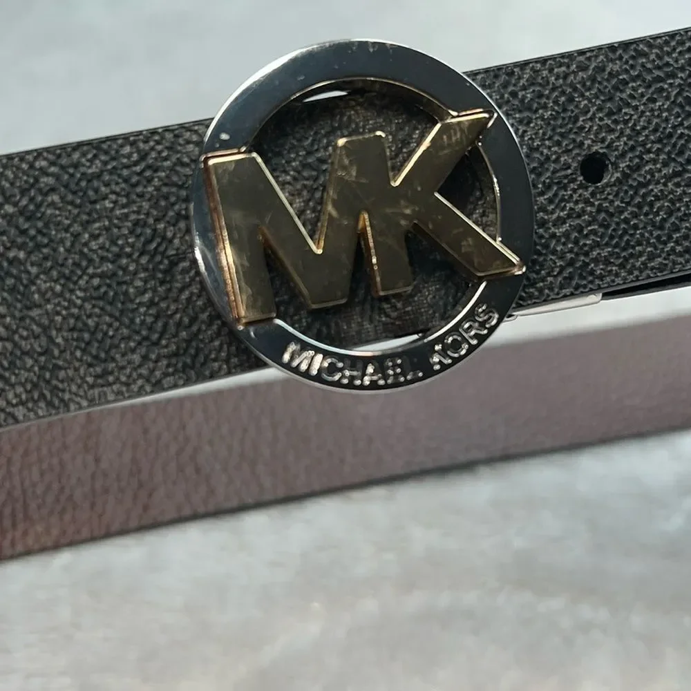 MICHAEL Michael Kors Reversible Logo with Logo Buckle Genuine Leather Belt